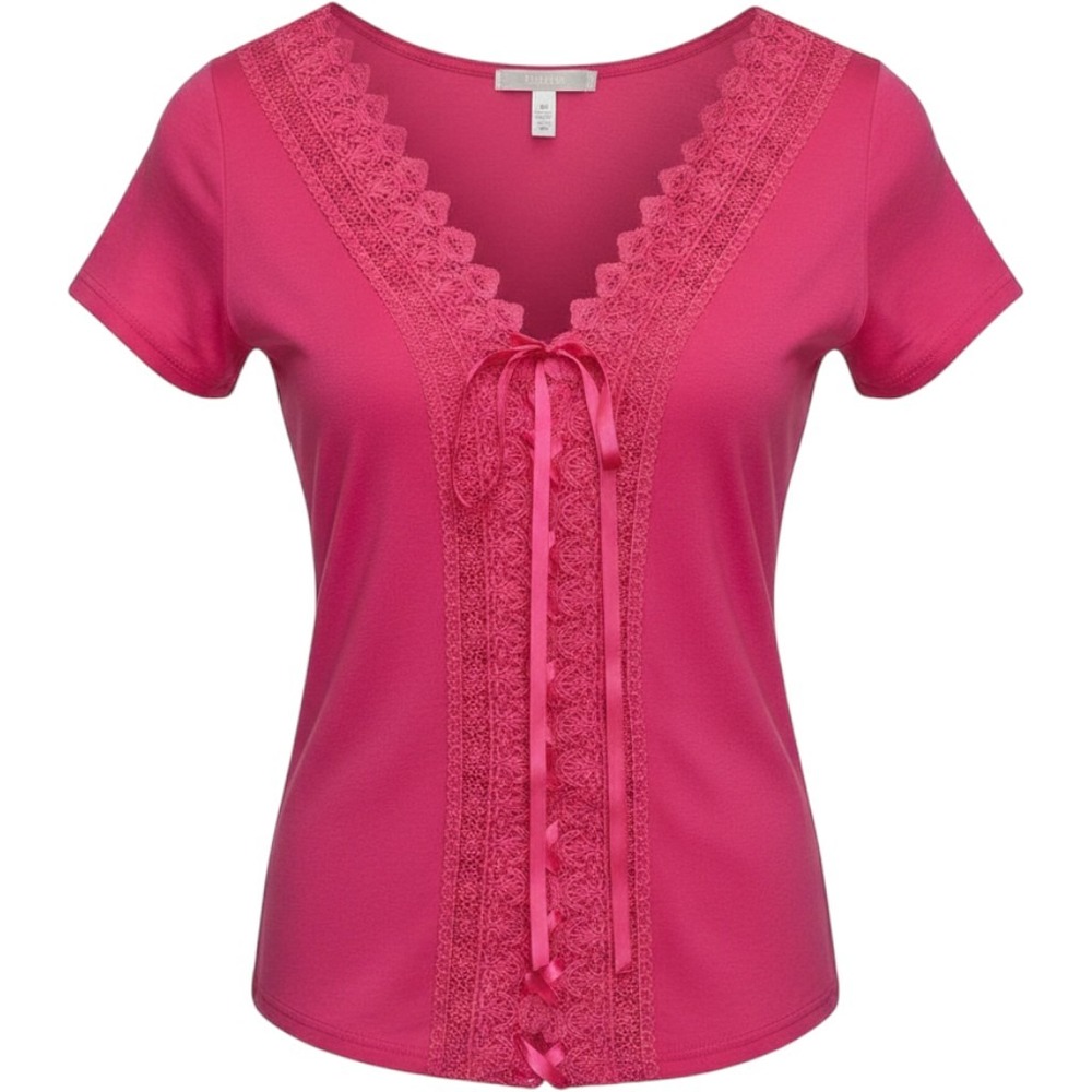 Fairycore Y2K Fuchsia Pink Lace Up Corset Top Crochet Lace Trim Coquette Large